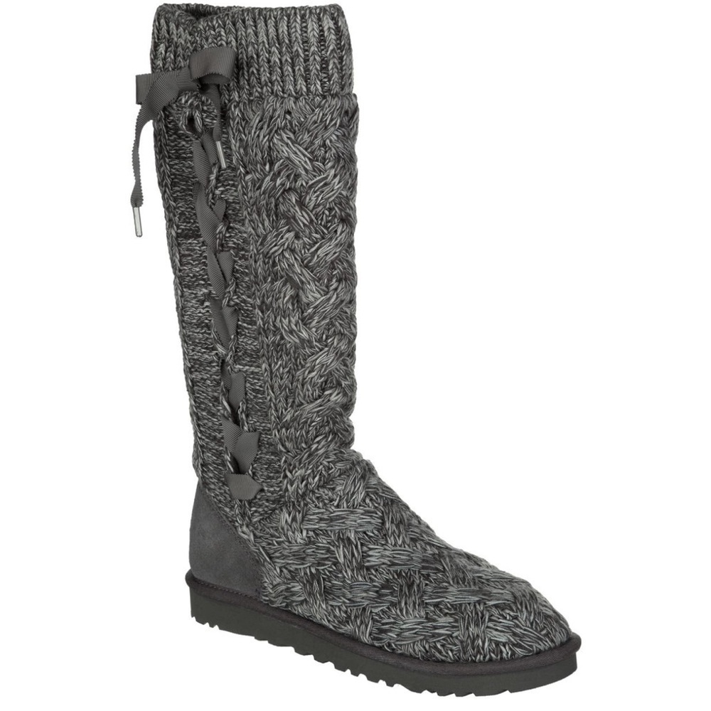 New without box Woman's Mahalya Grey Lace Up Cardi Cable Knit Uggs US Size 6
